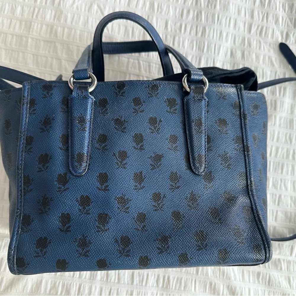 Coach Blue Satchel with Black Floral Design - Picture 3 of 9